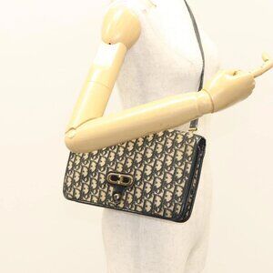 Christian Dior Trotter Canvas Shoulder Bag Navy Gold Auth